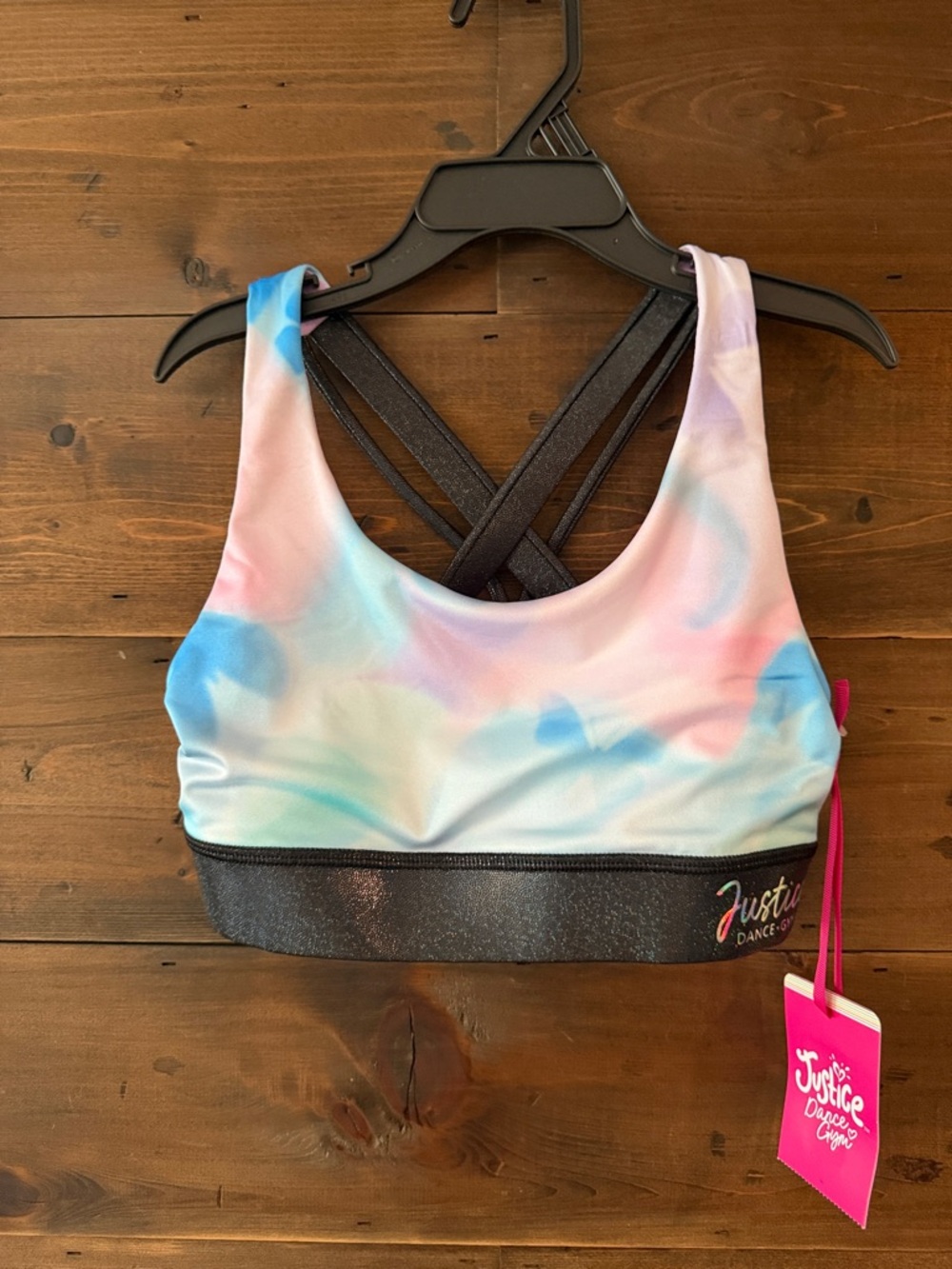 Justice Pastel Tie-Dye Sports Bra with Black Glitter Band